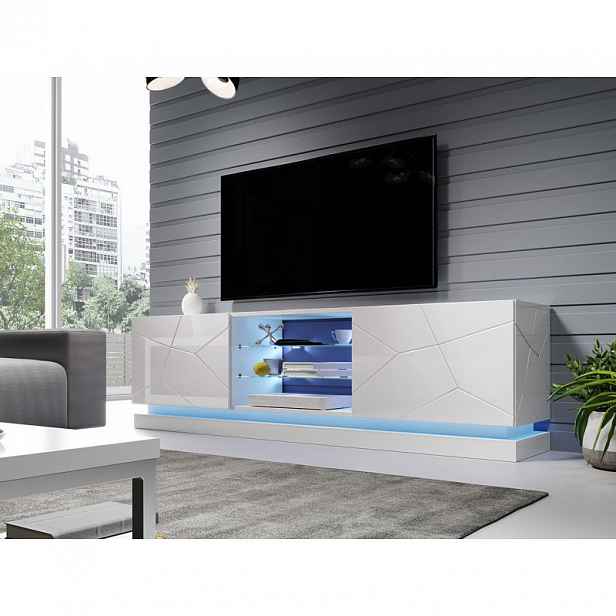 Televizní stolek s LED RGB osvětlením 200 cm LIMA - bílý / lesklý bílý