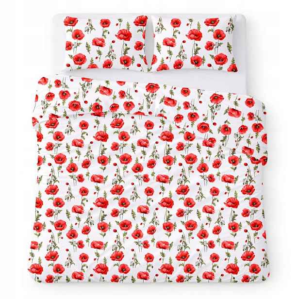 Povlečení bavlněné 160x200 bílé s červenými máky, klasické Cotton Home