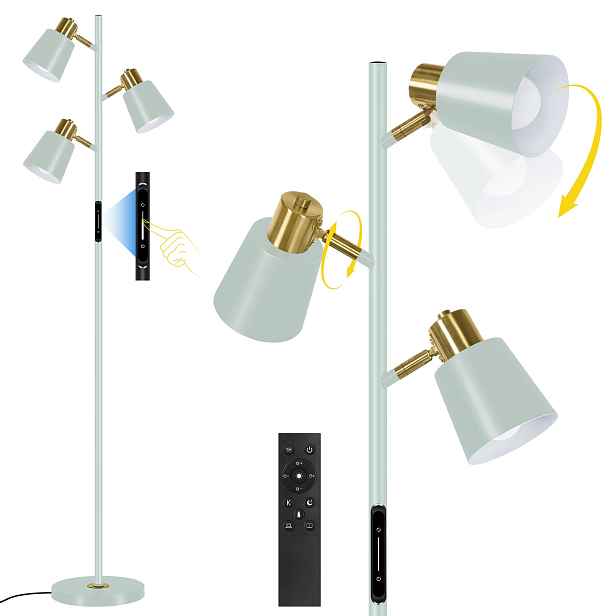 Podlahová lampa Outon Tree se 3 nastavitelnými otočnými světly, dálkový ovladač