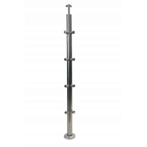 Rohový Sloupek 42,4x960, 2x4 Držáky Trubek, Leštěný, Nerezový