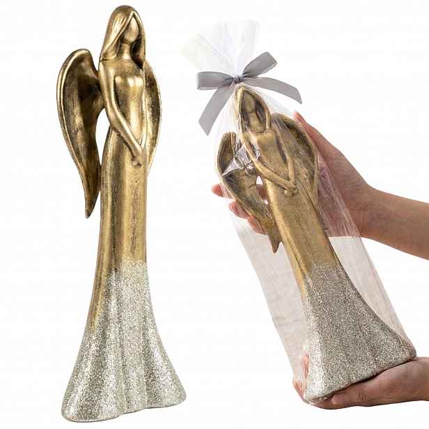 Figurka Anděla Zlatá Keramická Dekorativní ozdoba Dárek Svaté Přijímání 43 cm