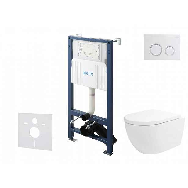 kielle Genesis New - Set předstěnové instalace, klozetu Oudee, Vortex Rimless+, sedátka softclose a tlačítka Gemini New II, lesklá bílá/chrom 30528SS2