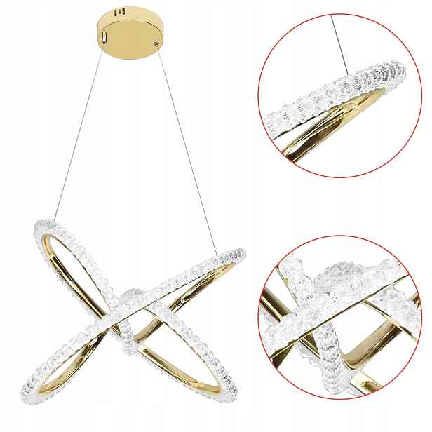 Moderní závěsná lampa Ring Led G035 Zlatá s krystaly, proplétaná