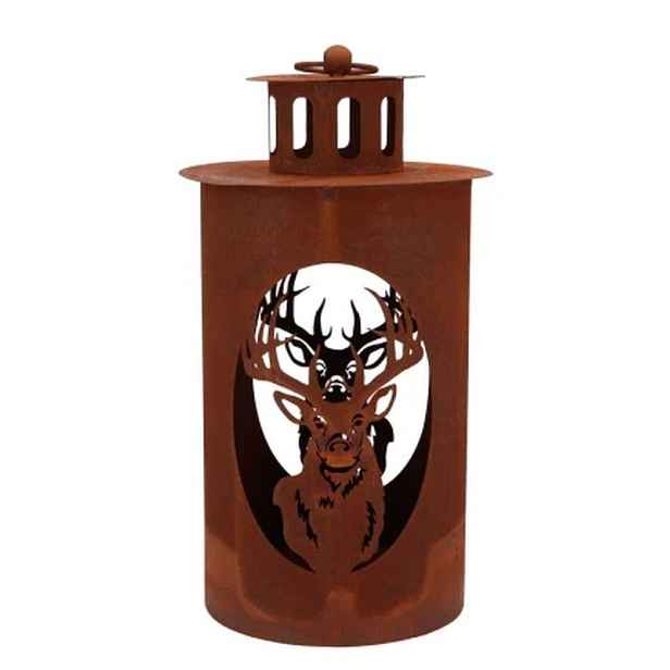 Rezavá antik plechová lucerna jelen Deer - Ø 14*26 cm daan kromhout