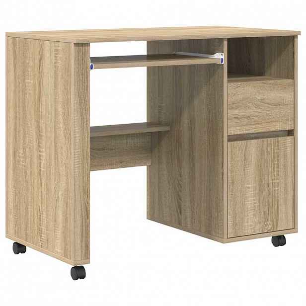 vidaXL Stůl na kolečkách Sonoma dub Kompozitní dřevo 91 x 50 x 77 cm