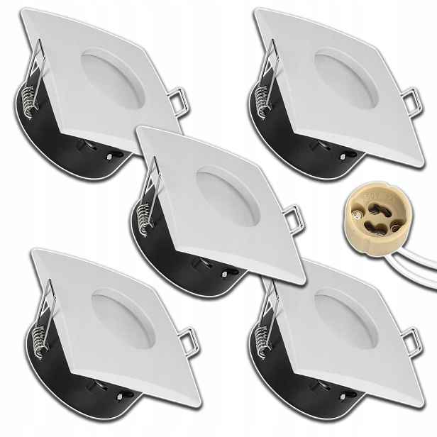 5 x Bílé Zapuštěné Stropní Svítidlo Do Podbití Voděodolné Zásuvka GU10