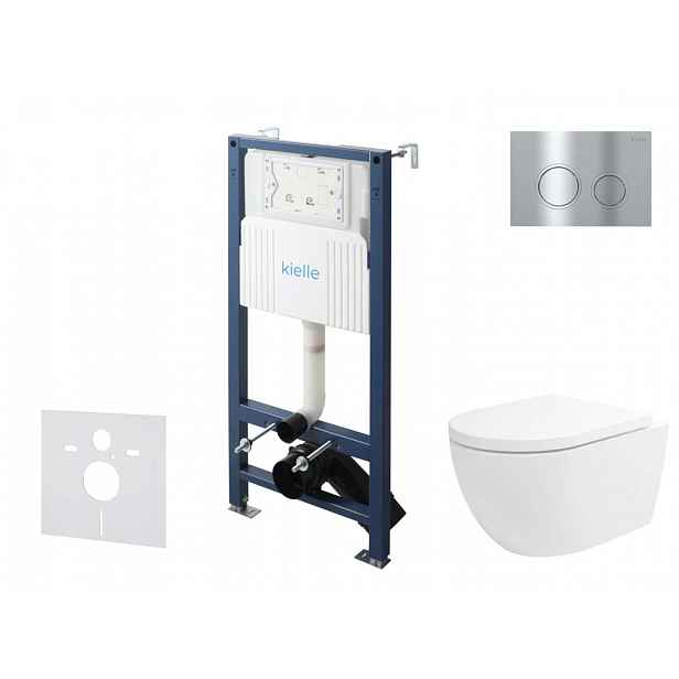 kielle Genesis New - Set předstěnové instalace, klozetu Oudee, Vortex Rimless+, sedátka softclose a tlačítka Gemini New II, lesklý chrom 30528SS23