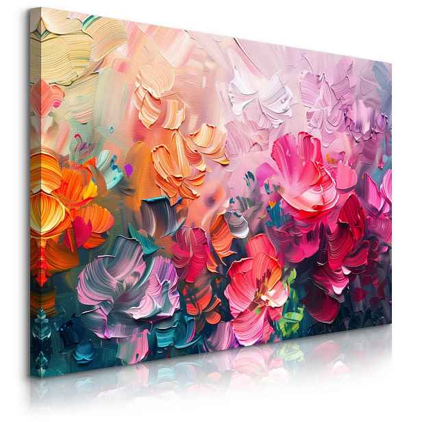 Muralo OBRAZ NA PLÁTNĚ Abstraktní Květiny Malba 90x60 cm
