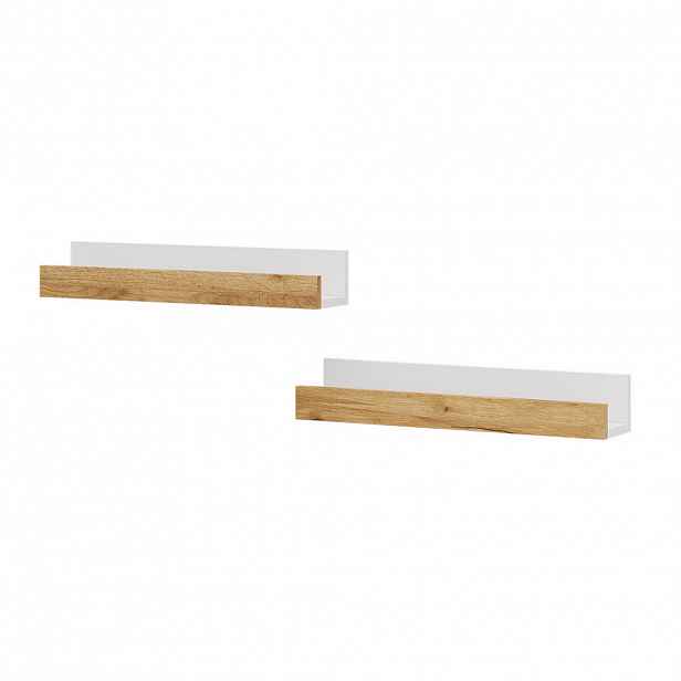 Vicco NÁSTĚNNÁ POLICE Tomy Bílý/zlatý dub 60 x 10 cm Sada 2 kusů