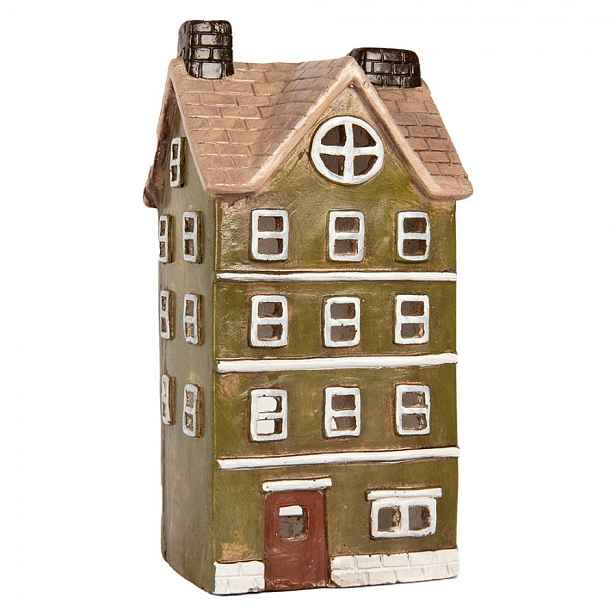 Zelený domek svícen na čajovou svíčku Homely - 20*17*39 cm Clayre & Eef