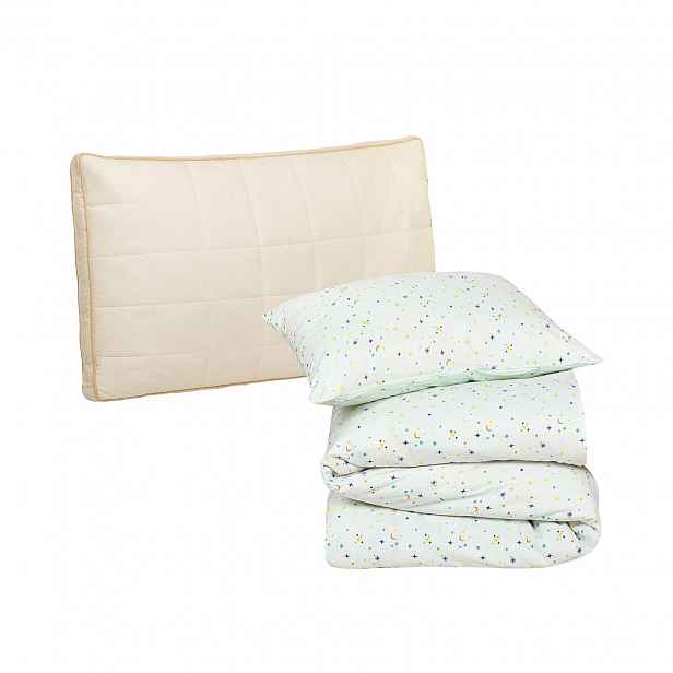 Sada dětského polštáře Vitapur My First Pillow a ložního prádla Svilanit Skyra