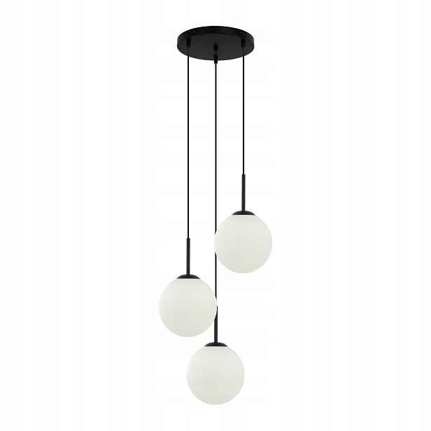 Závěsná lampa trojitá černá kulatá 40 cm skleněné bílé koule Italux
