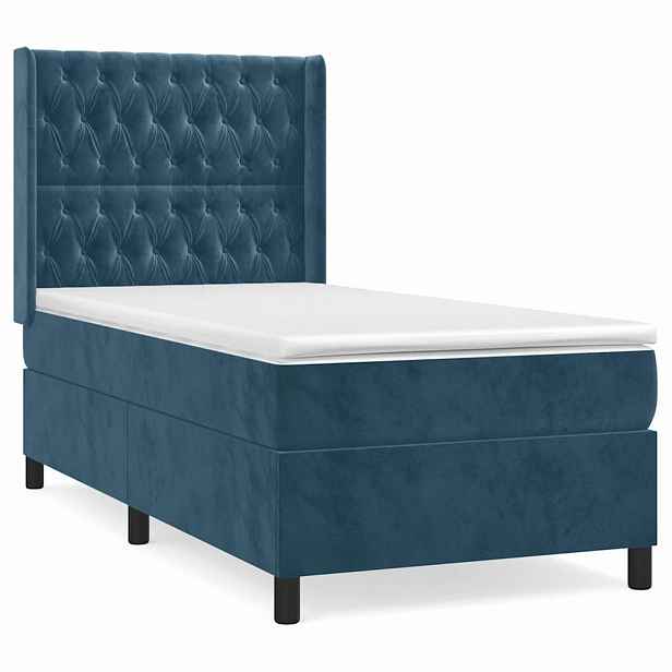 vidaXL Box spring postel s matrací tmavě modrá 100x200 cm samet