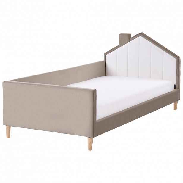Beliani DĚTSKÁ POSTEL Domeček Sametová látka 90/200 cm Taupe Kervan