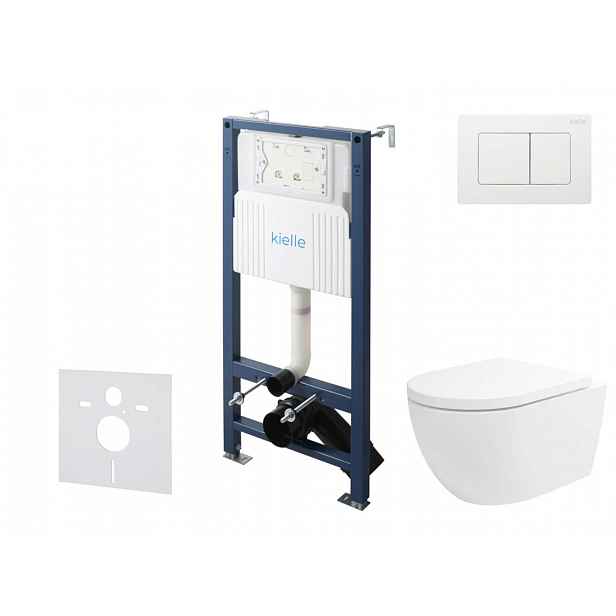 kielle Genesis New - Set předstěnové instalace, klozetu Oudee, Vortex Rimless+, sedátka softclose a tlačítka Gemini New III, lesklá bílá 30528SS25