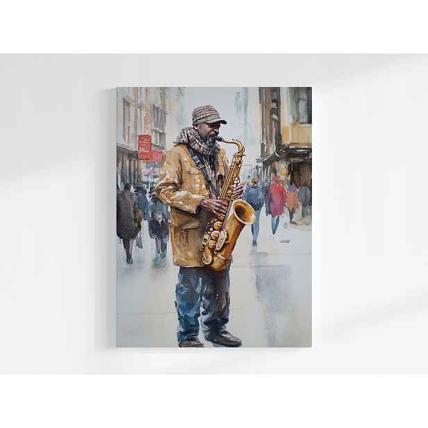 Obraz Na Plátně Canvas Saxofonista Ulice Jazz Akvarel Město 60x80