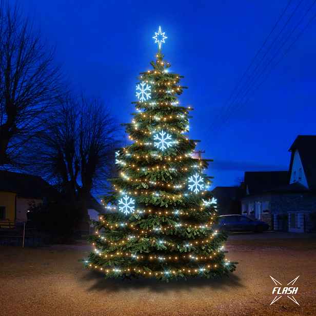 LED světelná sada na vánoční stromy vysoké 6-8 m, teplá bílá s Flash, ledové dekory DZX0EFD01