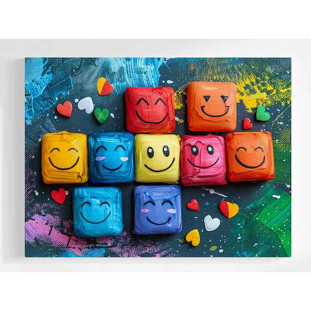 Plakát Emotikony Buzie Tváře Emoce Úsměv Barvy 100x75