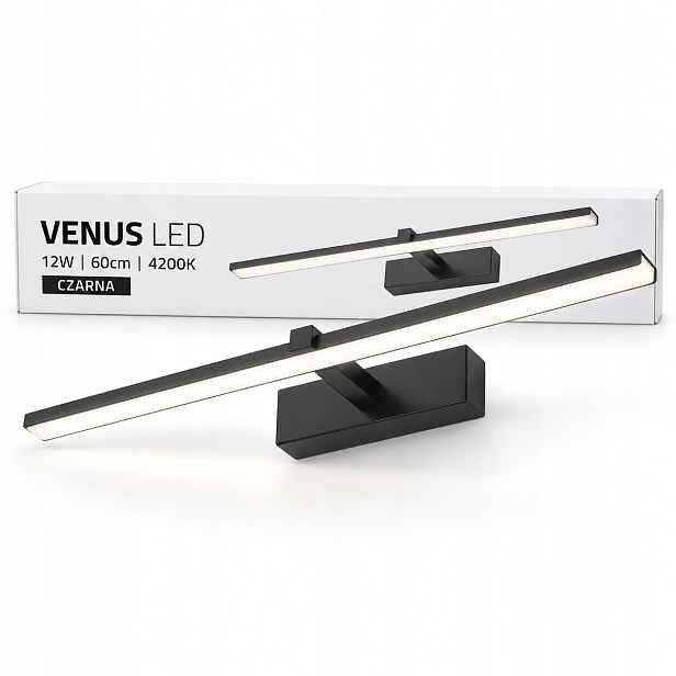 Koupelnové nástěnné svítidlo Venus Led 12W 60 cm černé pro zrcadlo 4200K 840lm IP44