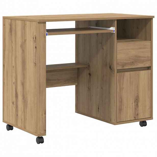 vidaXL Stůl na kolečkách Artisanový dub Kompozitní dřevo