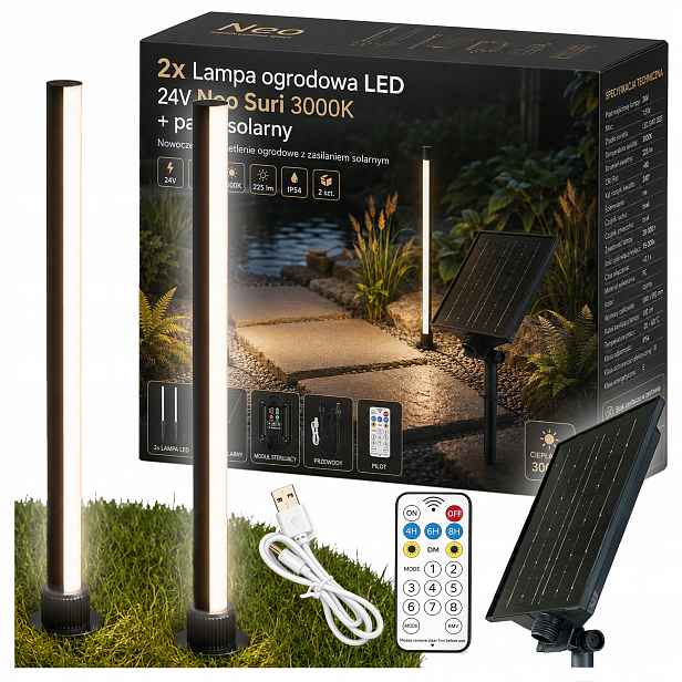 2x Solární Zahradní Lampa Zapichovací pozemní 3000K venkovní zemní dálkové ovládání