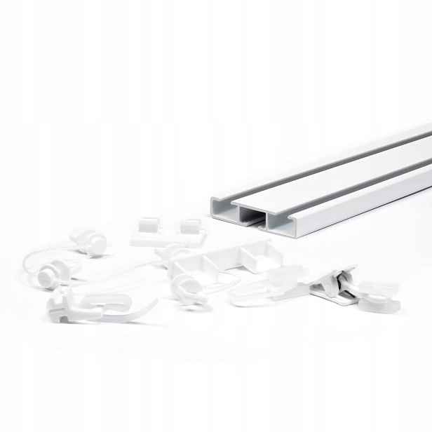 Garnýž stropní bílá Aluminiová 200 cm Dvoukolejná kolejnice na záclony S Žabkami