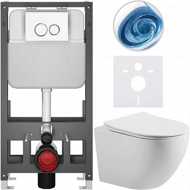 Kompletní WC set Basic/Cesso - bílá matná - WC tlačítko Dualo/Bílá - volně stojící - předstěnová instalace - 49x36 cm - 8050BD86152