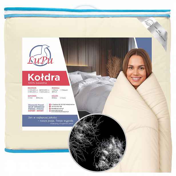 Přikrývka 160x200 Péřová celoroční antialergická Kačí Peří Ecru Lupu