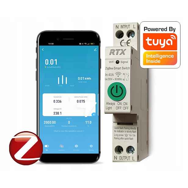 Reléový elektroměr Rtx Tuya 50A Din ZigBee