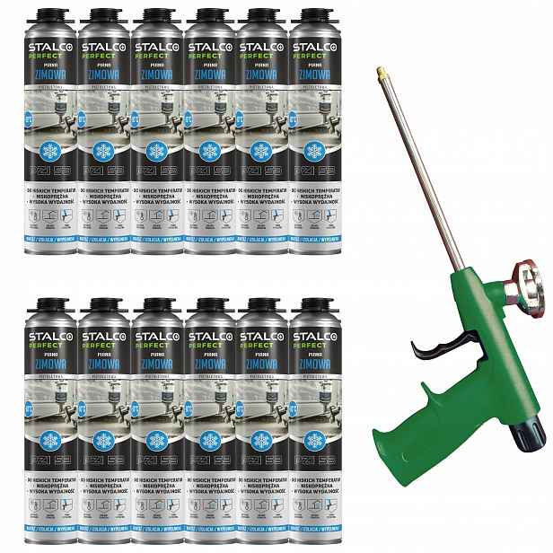 Set 12 x Výkonná Montážní Pěna Stalco 750 ml Zimní Pistole