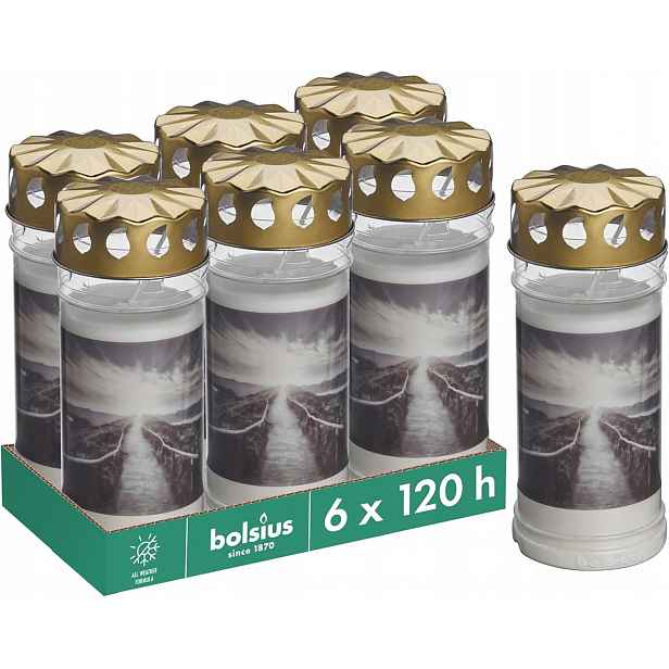 Bolsius bílá Hřbitovní Svíčka 6 ks 120h horský motiv bez palmového oleje