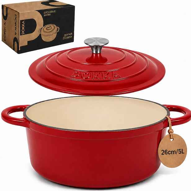 Hrnec Smaltovaný 5 L S Poklicí Červený Indukční Trouba 26 CM Rr