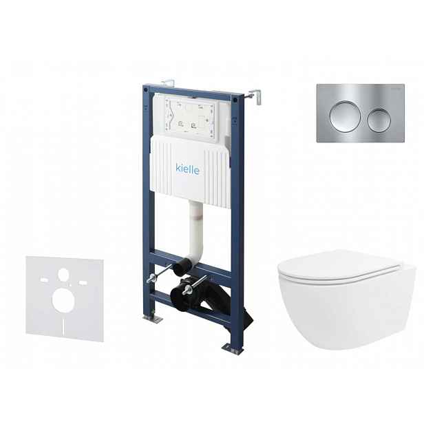 kielle Genesis New - Set předstěnové instalace, klozetu Oudee, Vortex Rimless+, sedátka softclose a tlačítka Gemini New I, lesklý chrom 30528SS29