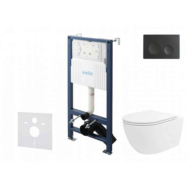 kielle Genesis New - Set předstěnové instalace, klozetu Oudee, Vortex Rimless+, sedátka softclose a tlačítka Gemini New I, matná černá 30528SS30