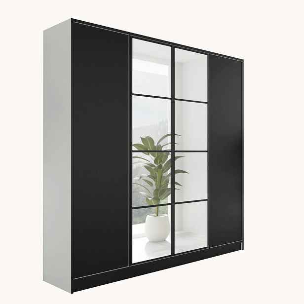 Kier Furniture ŠATNÍ SKŘÍŇ EDEN 4D v4 - 206,4x205x39 cm- Bílá a Černá