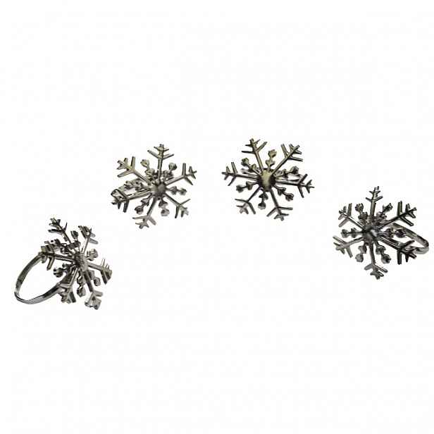 Vánoční kroužky na ubrousky Vločky 16,5 x 5 x 5 cm, stříbrná
