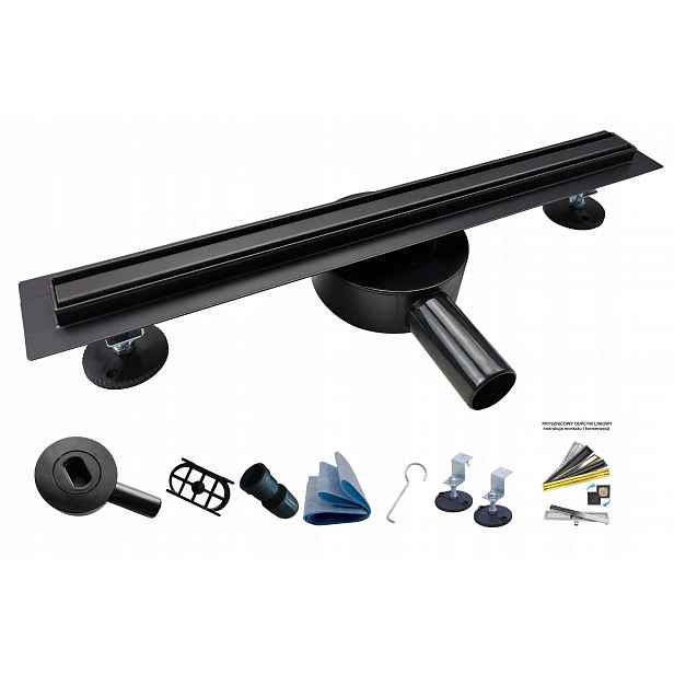 X-home Lineární Odtok Sprchový Odtok Slim 70 cm Černý Úzký Otočný