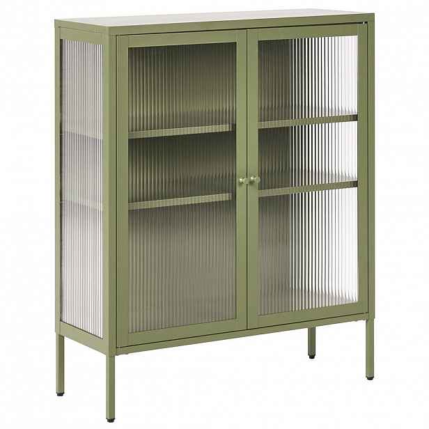 Beliani SIDEBOARD se skleněnými dveřmi Kov 90 cm Zelený Lerryn