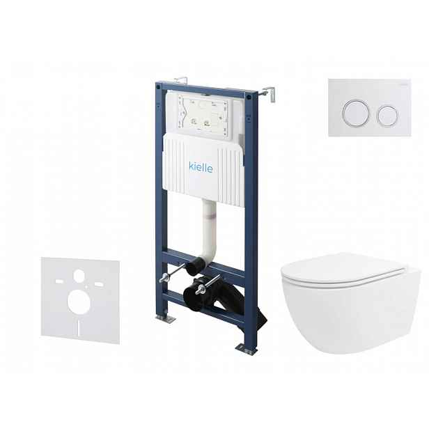 kielle Genesis New - Set předstěnové instalace, klozetu Oudee, Vortex Rimless+, sedátka softclose a tlačítka Gemini New II, lesklá bílá/chrom 30528SS3