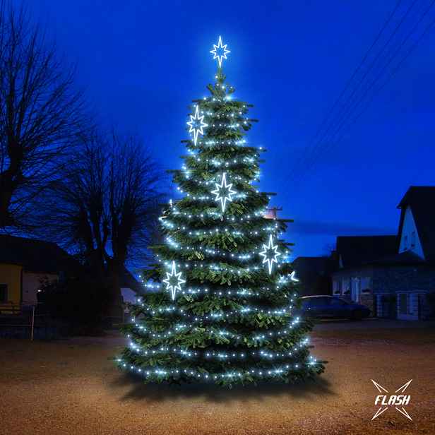 LED světelná sada na vánoční stromy vysoké 6-8 m, ledová bílá s Flash, dekory DZX0141S2