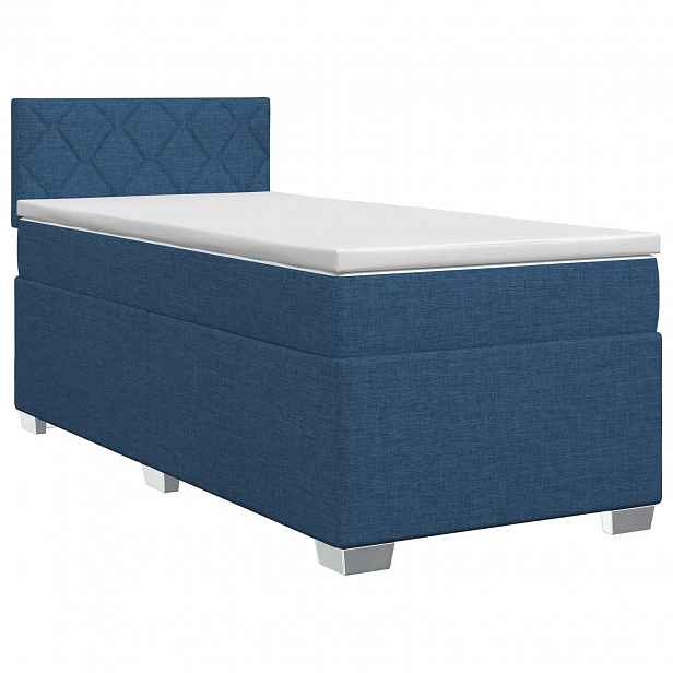 vidaXL Postel boxspring s matrací s čelo Modrá 90 x 190 cm Textil