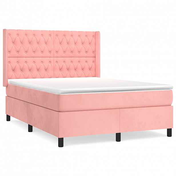 vidaXL Box spring postel s matrací růžová 140x190 cm samet