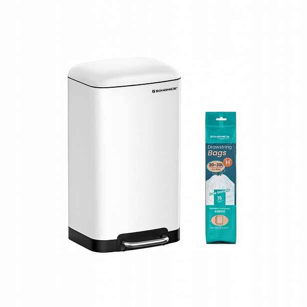 Odpadkový koš Songmics 30L bílý s pedálem soft close