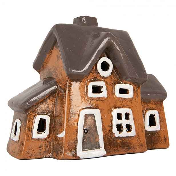 Oranžový keramický svícen na čajovou svíčku domek Village - 20*11*16 cm Clayre & Eef