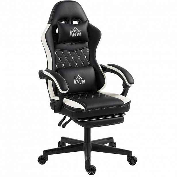 Redom HERNÍ židle 65/64/118-128 cm s podnožkou, polohovatelným opěradlem a nastavením výšky, polyester, Černá