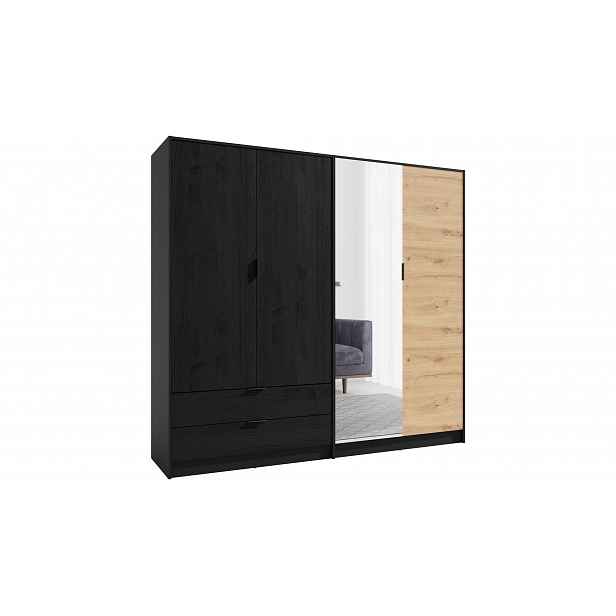 Šatní skříň se zrcadlem 221 cm CIENAGA - dub artisan / černá grafitová