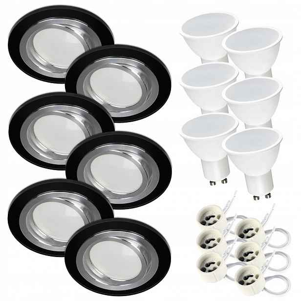 6 x Kulaté Stropní Svítidlo stropní očko GU10 Led 7W 3000K černé sklo chrom