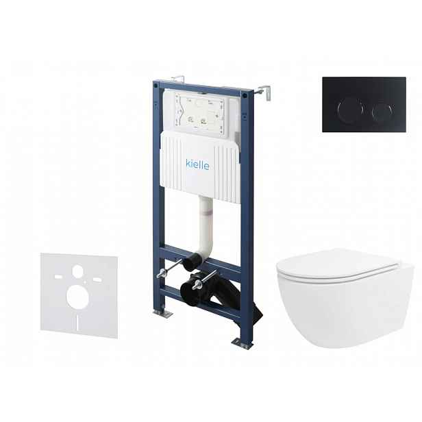 kielle Genesis New - Set předstěnové instalace, klozetu Oudee, Vortex Rimless+, sedátka softclose a tlačítka Gemini New II, matná černá 30528SS33