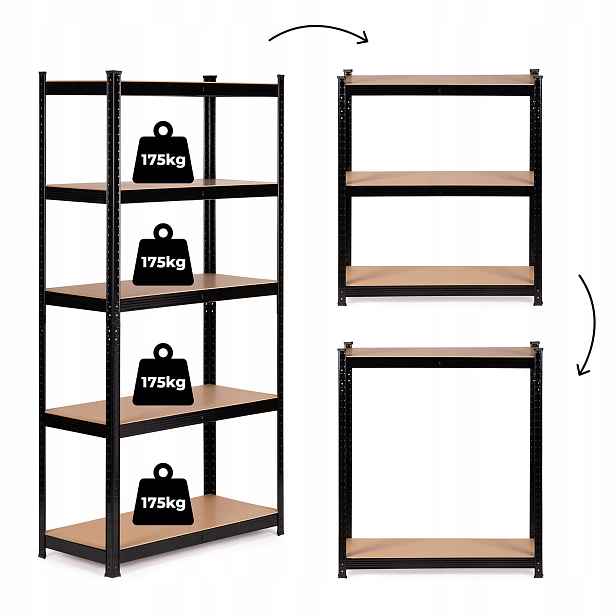 Kovový skladový regál 180x90x30 cm do sklepní garáže 5 polic 875 kg Mod