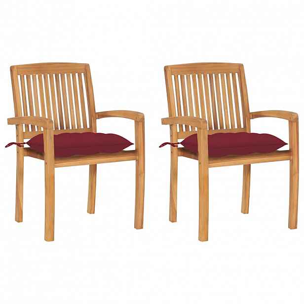 vidaXL Zahradní židle 2 ks vínové podušky masivní teak